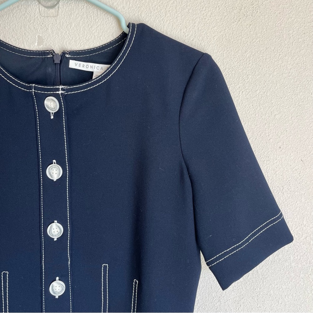 Veronica Beard Mikel Short-Sleeve Button-Front Dress Navy Blue Size 4 - Picture 6 of 12